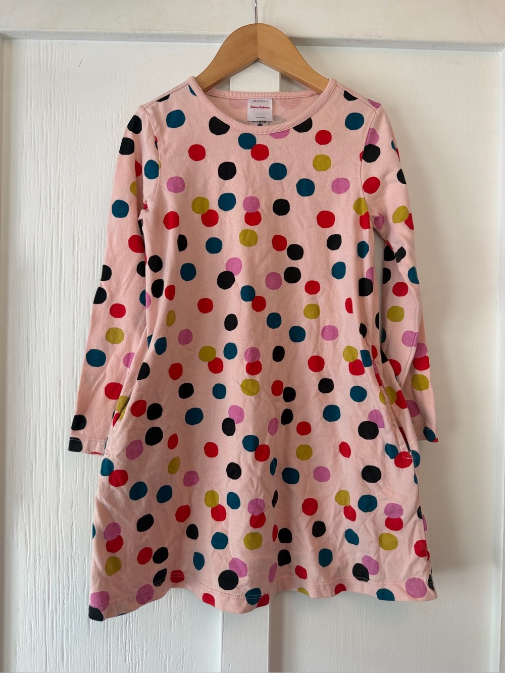 Hanna Anderrson LS Pink Polka Dots Confetti TShirt Dress, Size 6-7 Y